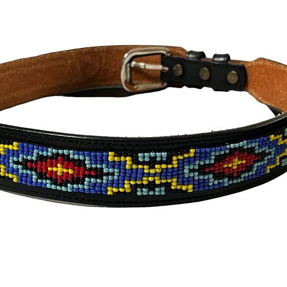 Western Black Leather Beaded Belt Geometric Pattern by Silver Creek Size 30
